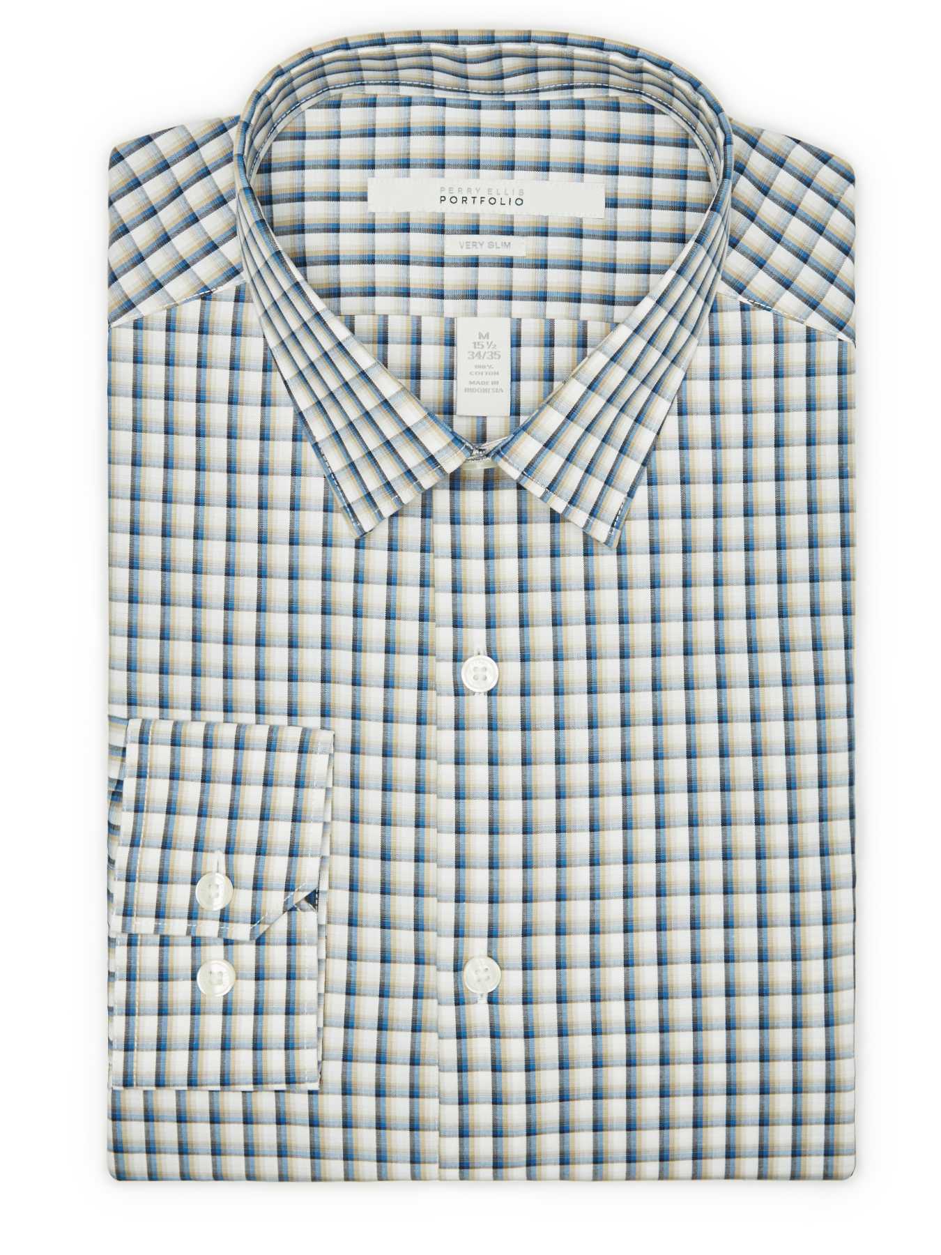 Perry Ellis Very Slim Asymmetric Plaid Dress Shirt
