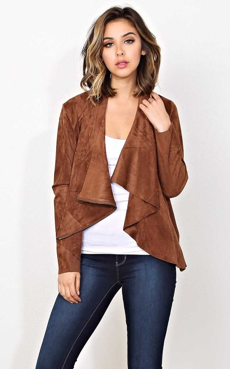 Billy Jean Faux Suede Jacket - - Cognac in Size by Styles For Less
