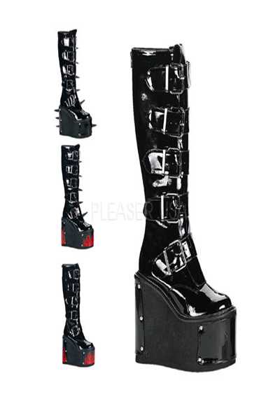 Black Closed Toe Patent Platform Boots