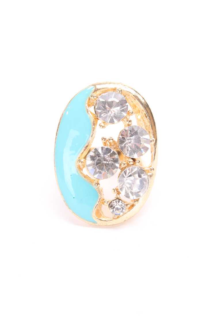 Turquoise High Polish Rhinestone Accent Cute Ring