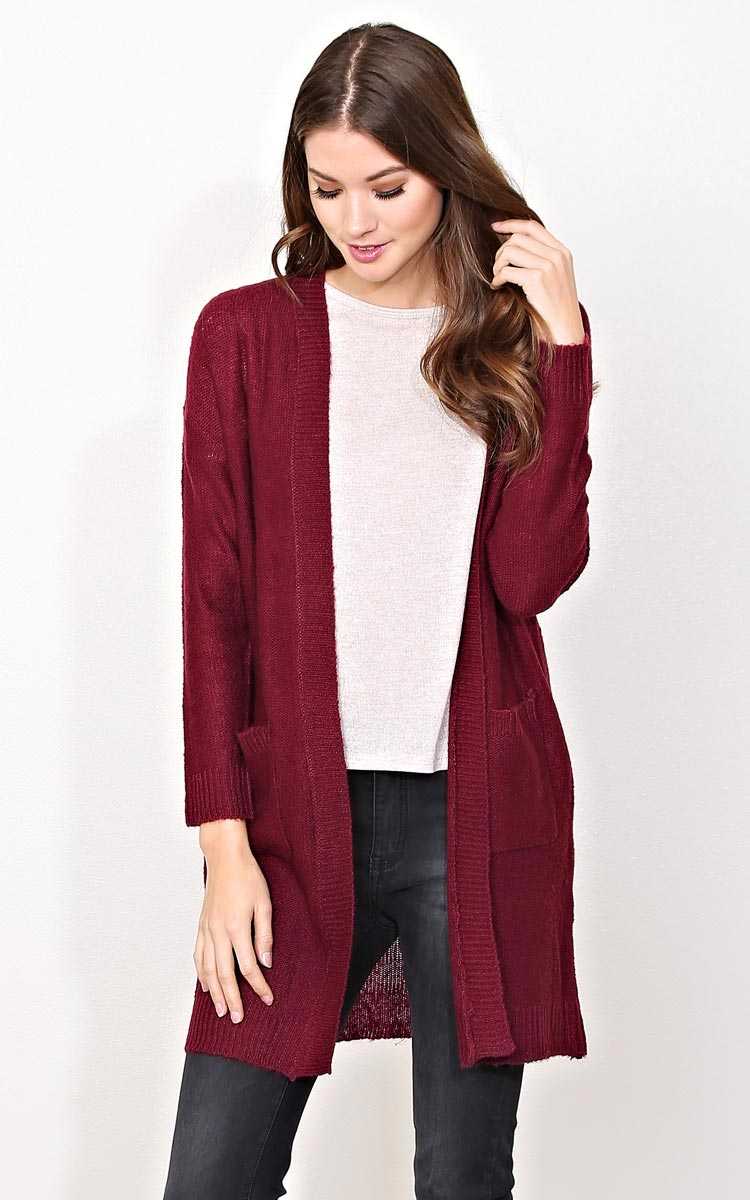 Taylor Sweater Knit Wrap - SML - Burgundy in Size Small by Styles For Less