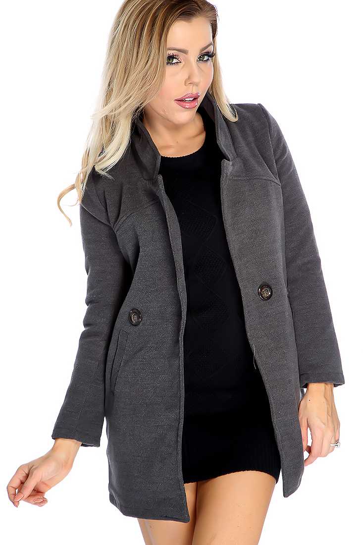 Charcoal Button Closure Long Sleeve Coat