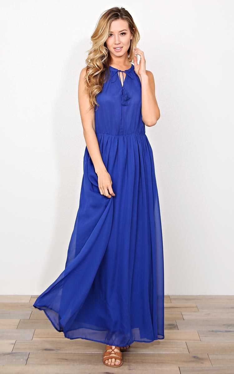 Grecian Tassel Tie Maxi Dress - - Cobalt in Size by Styles For Less