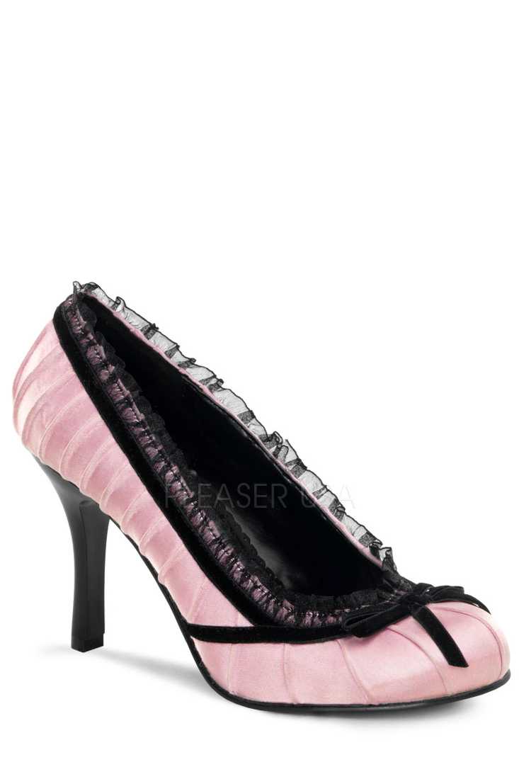 Baby Pink Black Lace Trimmed Pump High Heels Satin