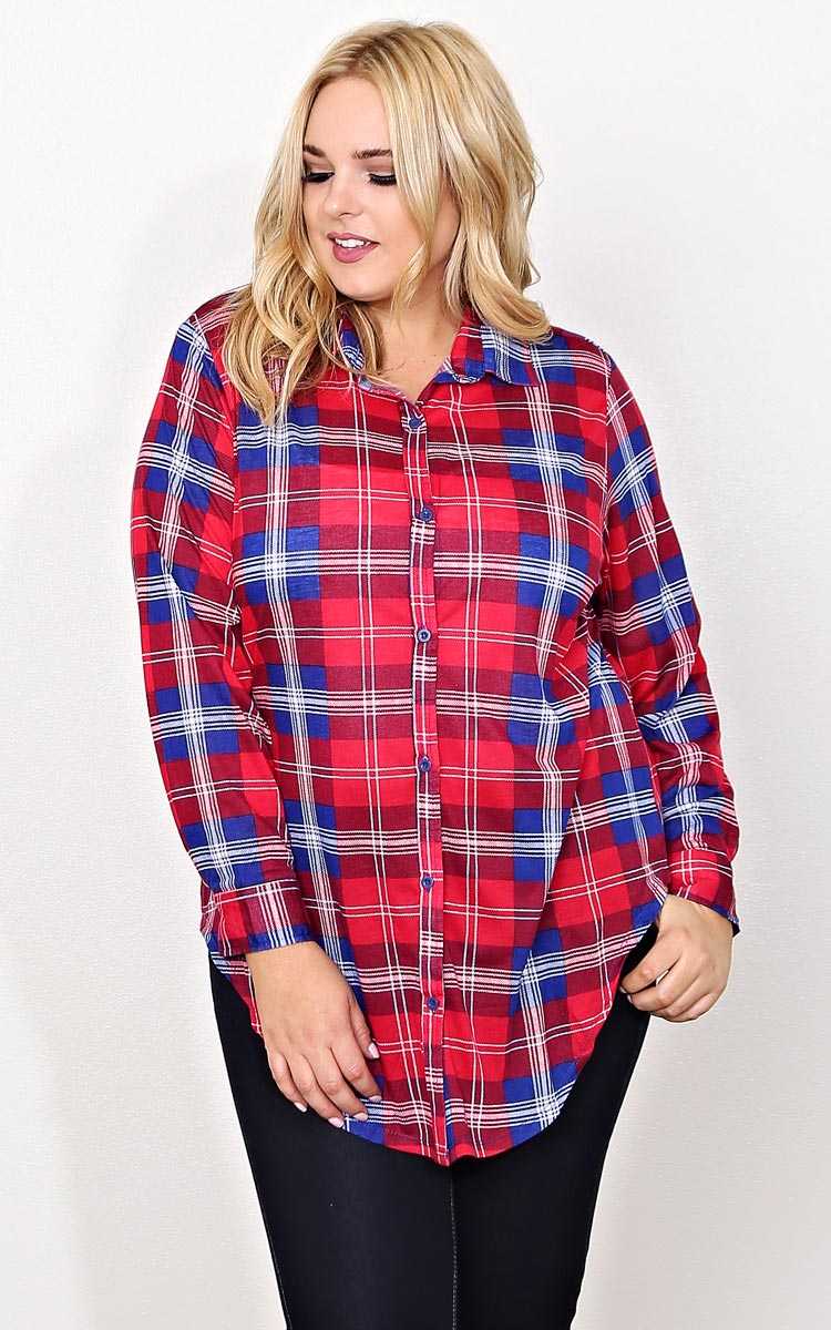 Plus Size Street Chic Knit Plaid Top - Red Combo in Size 1X by Styles For Less