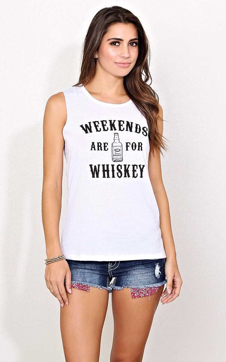 WEEKENDS ARE FOR WHISKEY Knit Tank - - White in Size by Styles For Less