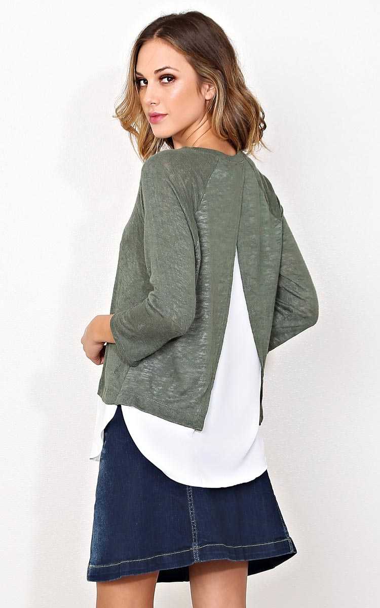 Back Up Knit Top - - Olive/Drab in Size by Styles For Less