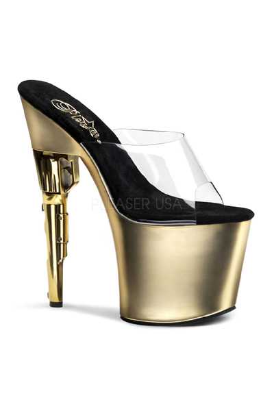 Clear Gold Gun Shaped High Heels