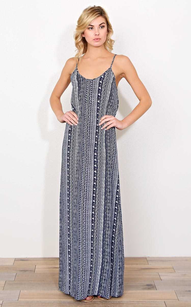 Dakota Woven Maxi Dress - - Navy Combo in Size by Styles For Less