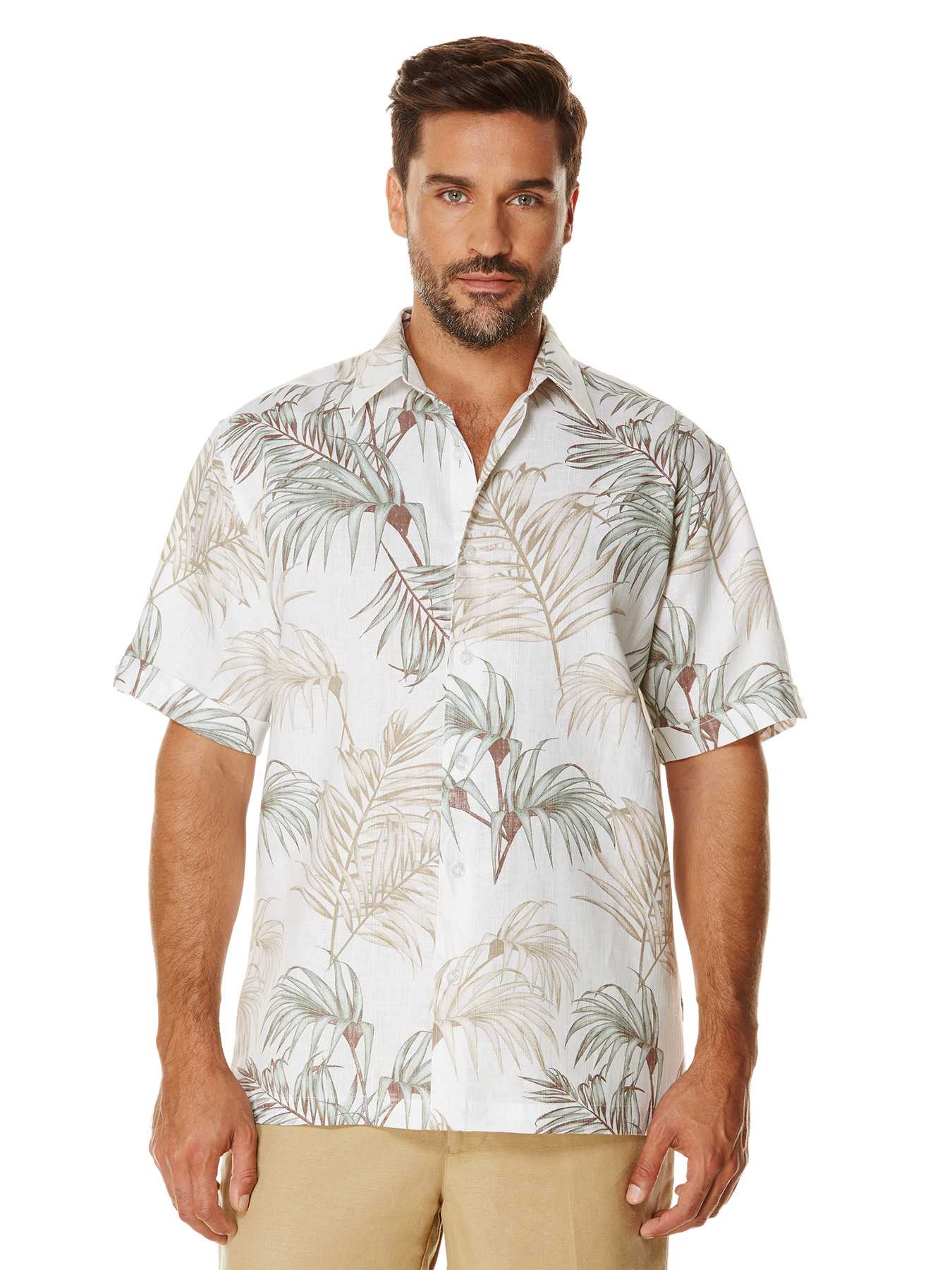 Cubavera Big & Tall Short Sleeve 100% Linen Allover Print Shirt
