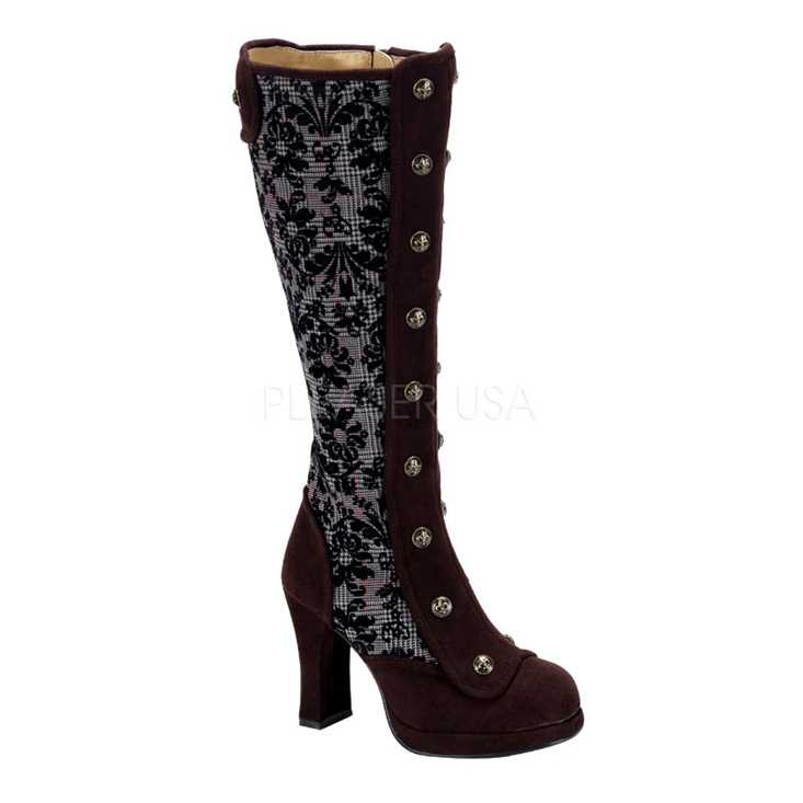 Brown Victorian Tweed Knee High Boots