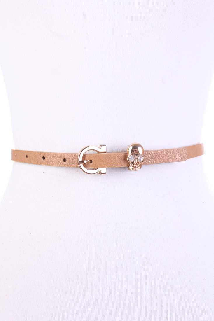 Light Brown Skull Accent Faux Leather Cute Belt