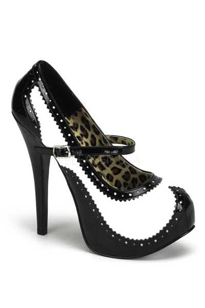 Black White Patent Scalloped Maryjane High Heels