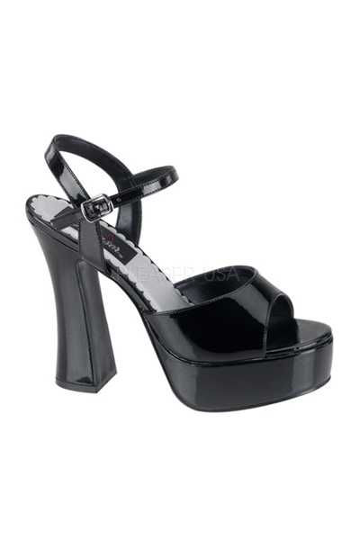 Black Patent Faux Leather Peep Toe Chunky High Heels
