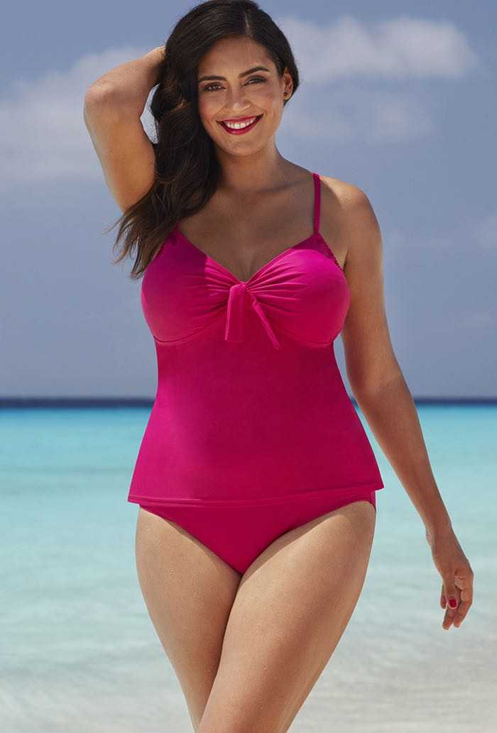 Raspberry Tie-Front Underwire Tankini