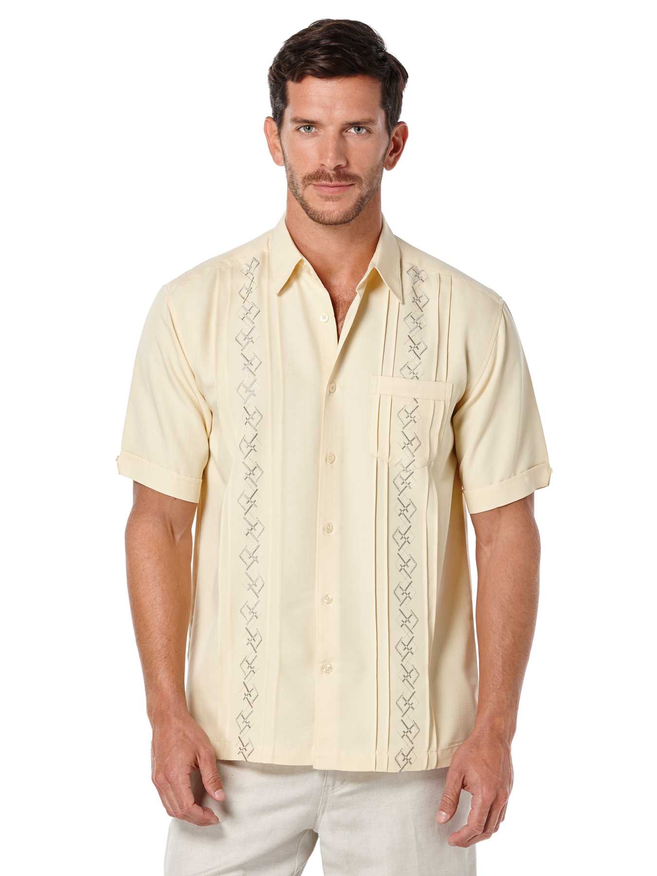 Cubavera Short Sleeve Tuck Shirt With Geo Embroidery