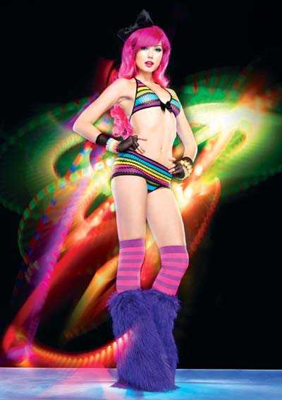 Rainbow 3 PC. Zig Zag Net Skirt Bikini Outfit