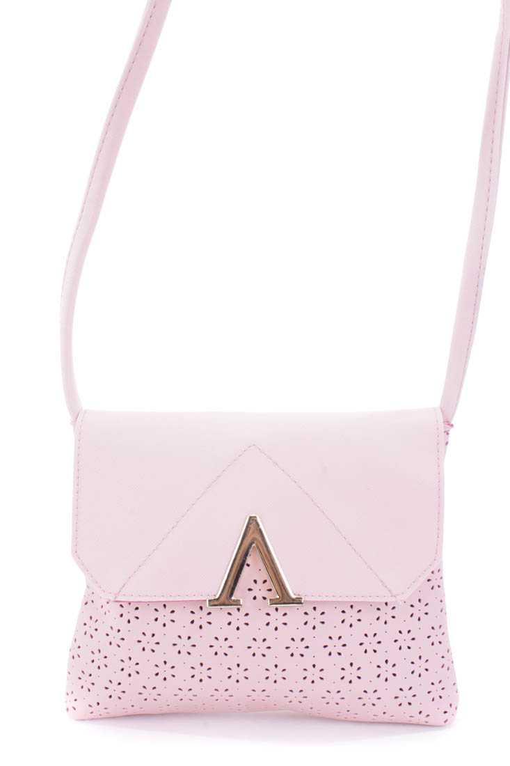 Dusty Pink Perforated Faux Leather Crossbody Handbag