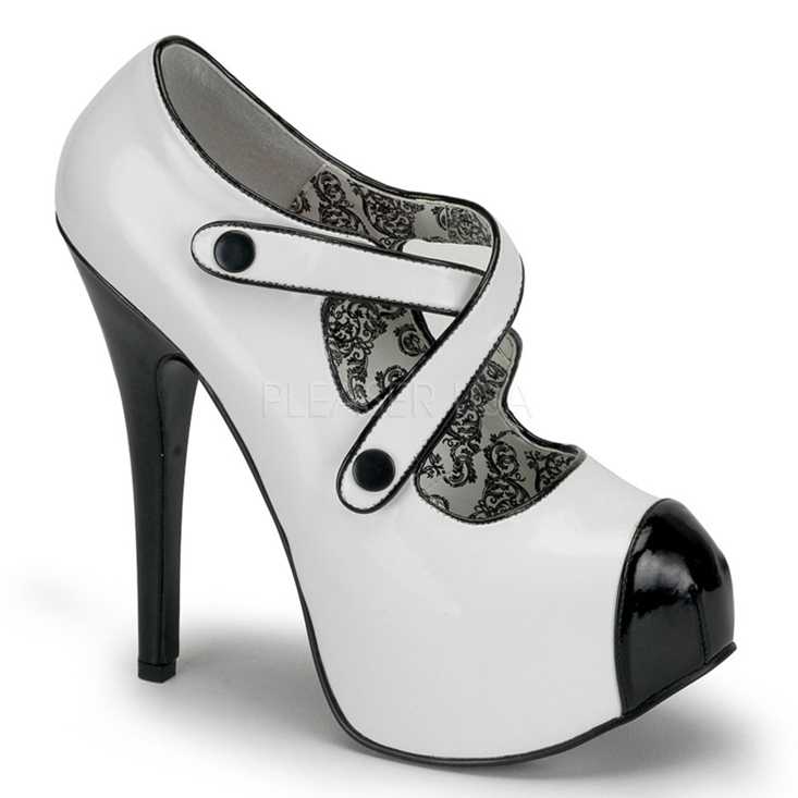 White Black Smooth Patent Cross Strap Gangster High Heels