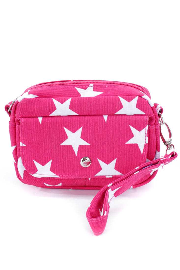 Fuchsia Strap Print Canvas Mini Cross Body Handbag
