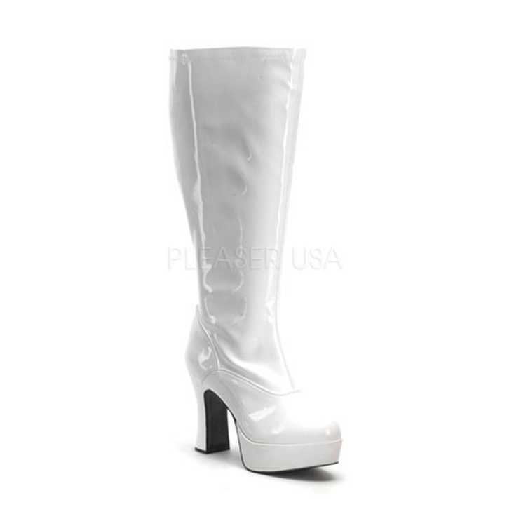 White Patent Chunky Heel Plus Size Boots