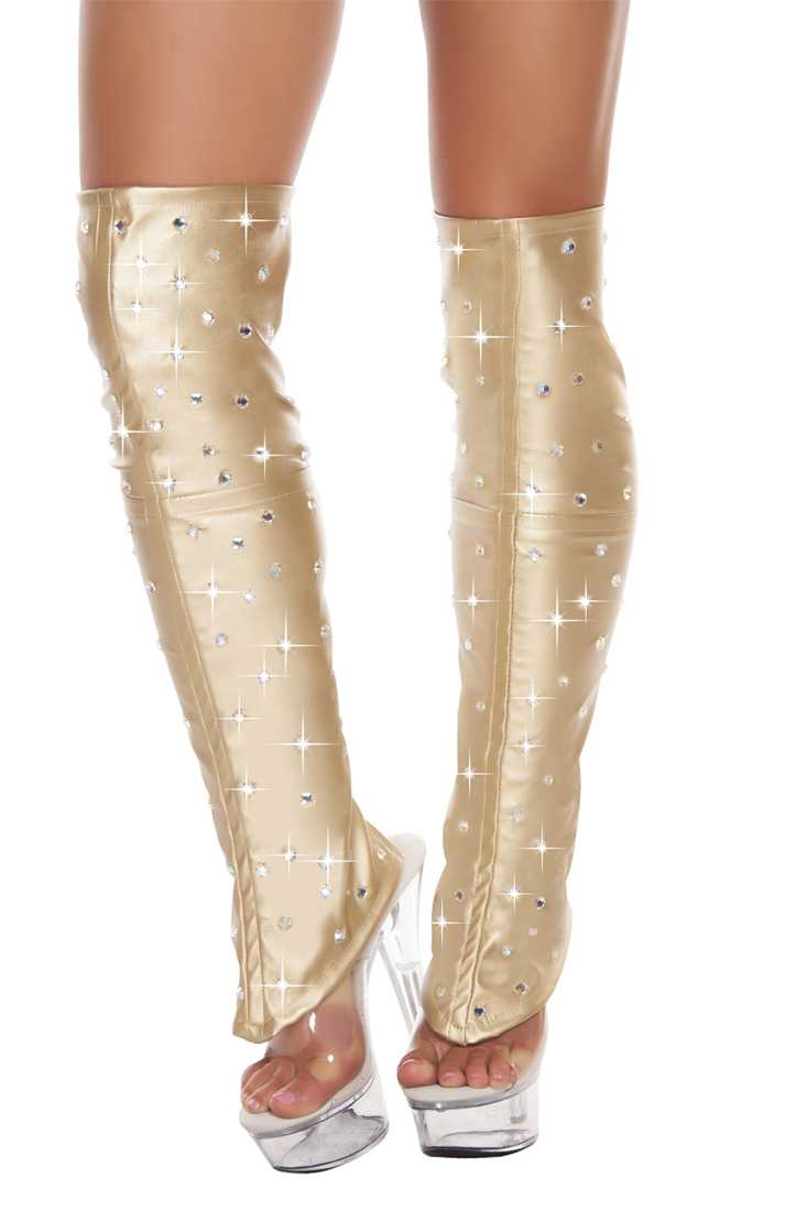 Gold Leatherette Leg Warmer with Rhinestone Detail