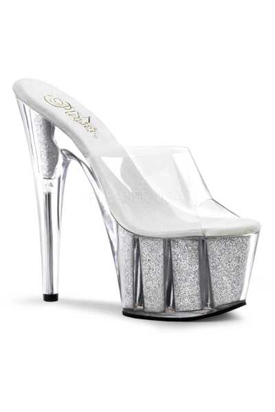 Clear Silver Glitter Platform High Heels