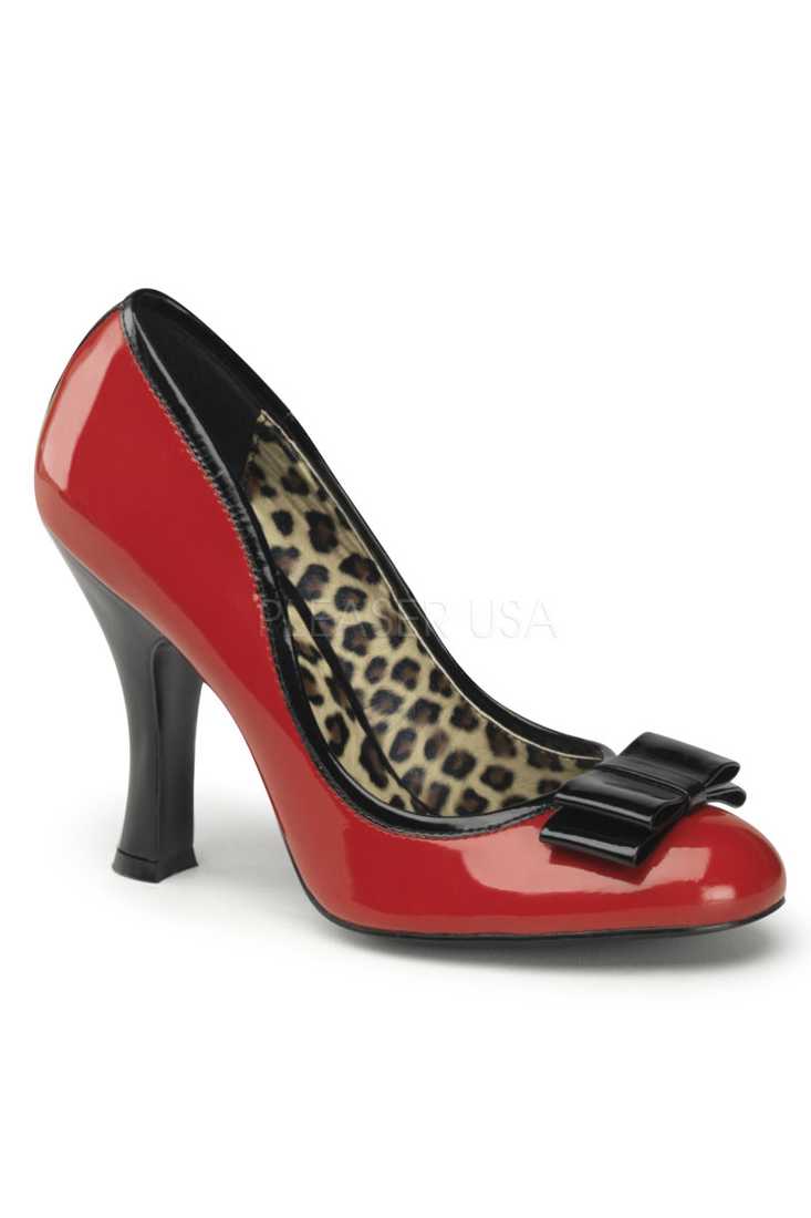 Red Black Bow Tie Single Sole Pump High Heels Patent