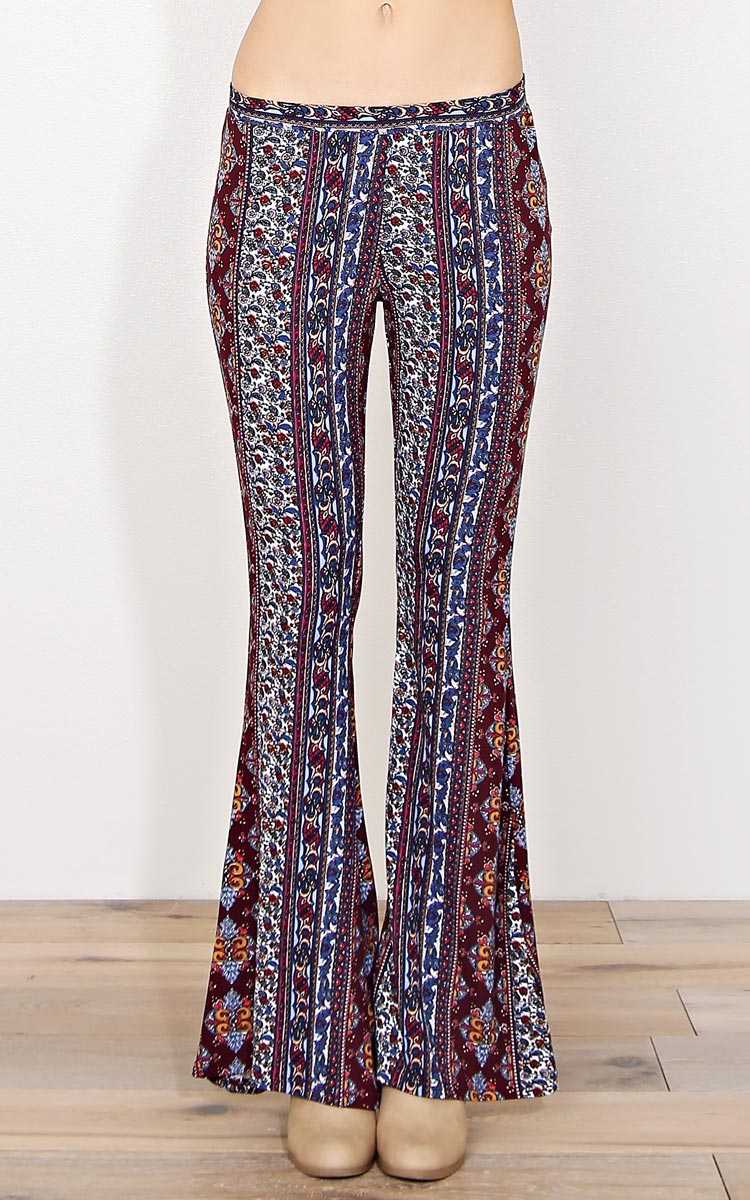 Claire Knit Palazzo Pants - MED - Wine Combo in Size Medium by Styles For Less