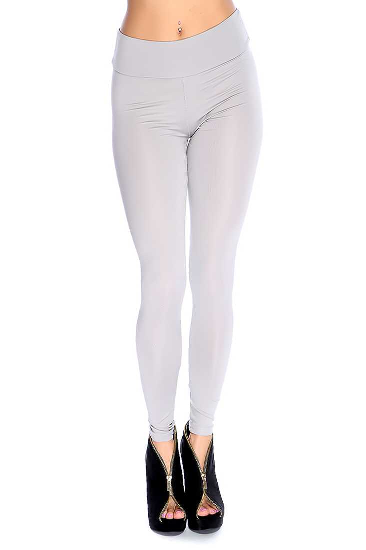 Grey High Waist Wide Banded Leggings