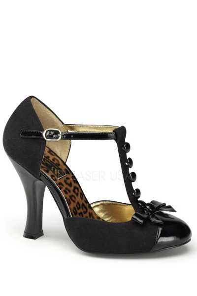 Black Micro-Suede Patent T Strap High Heels