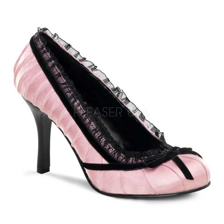 Baby Pink Satin Ruffle Trim Pump High Heels