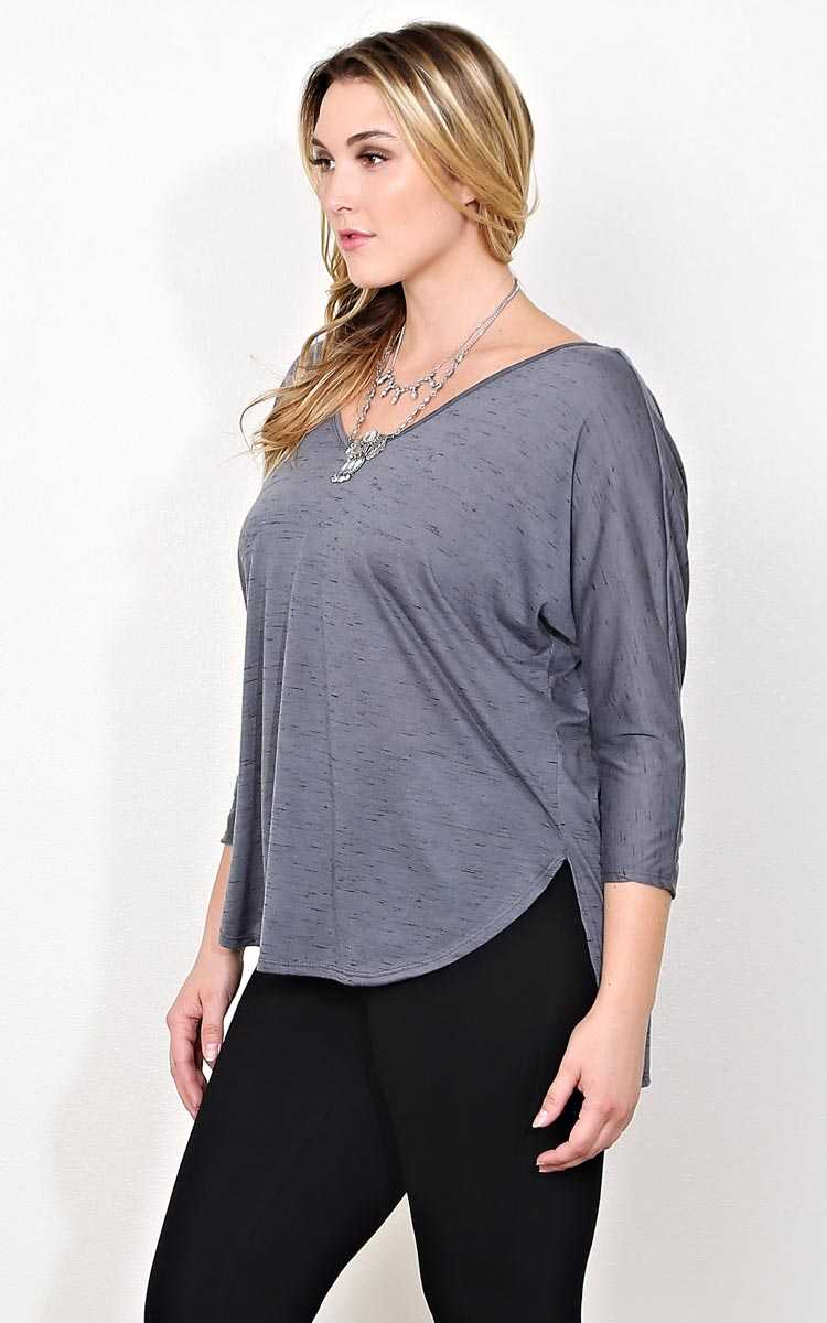 Plus Size Outta Sight Knit Dolman Top - Charcoal Combo in Size 2X by Styles For Less