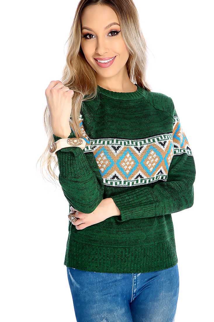 Forest Green Knitted Design Sweater Top