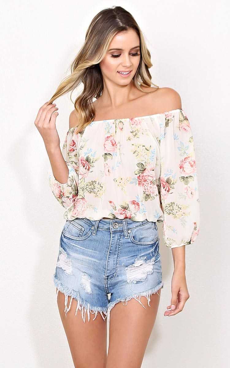 Spring Fling Woven Crop Top - - Ivory Combo in Size by Styles For Less