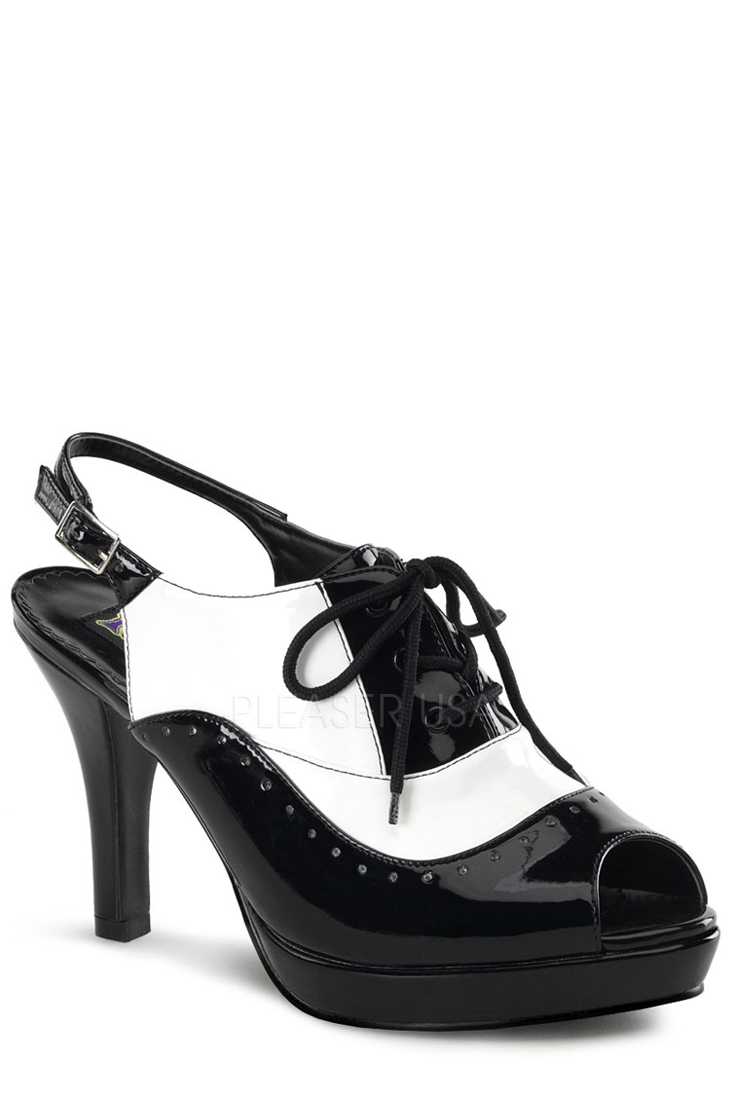 Black White Wide Width Oxford Style Booties Patent