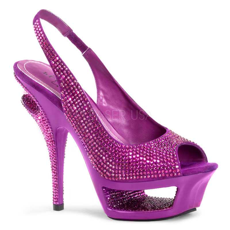 Purple Rhinestone Slingback High Heels Faux Suede
