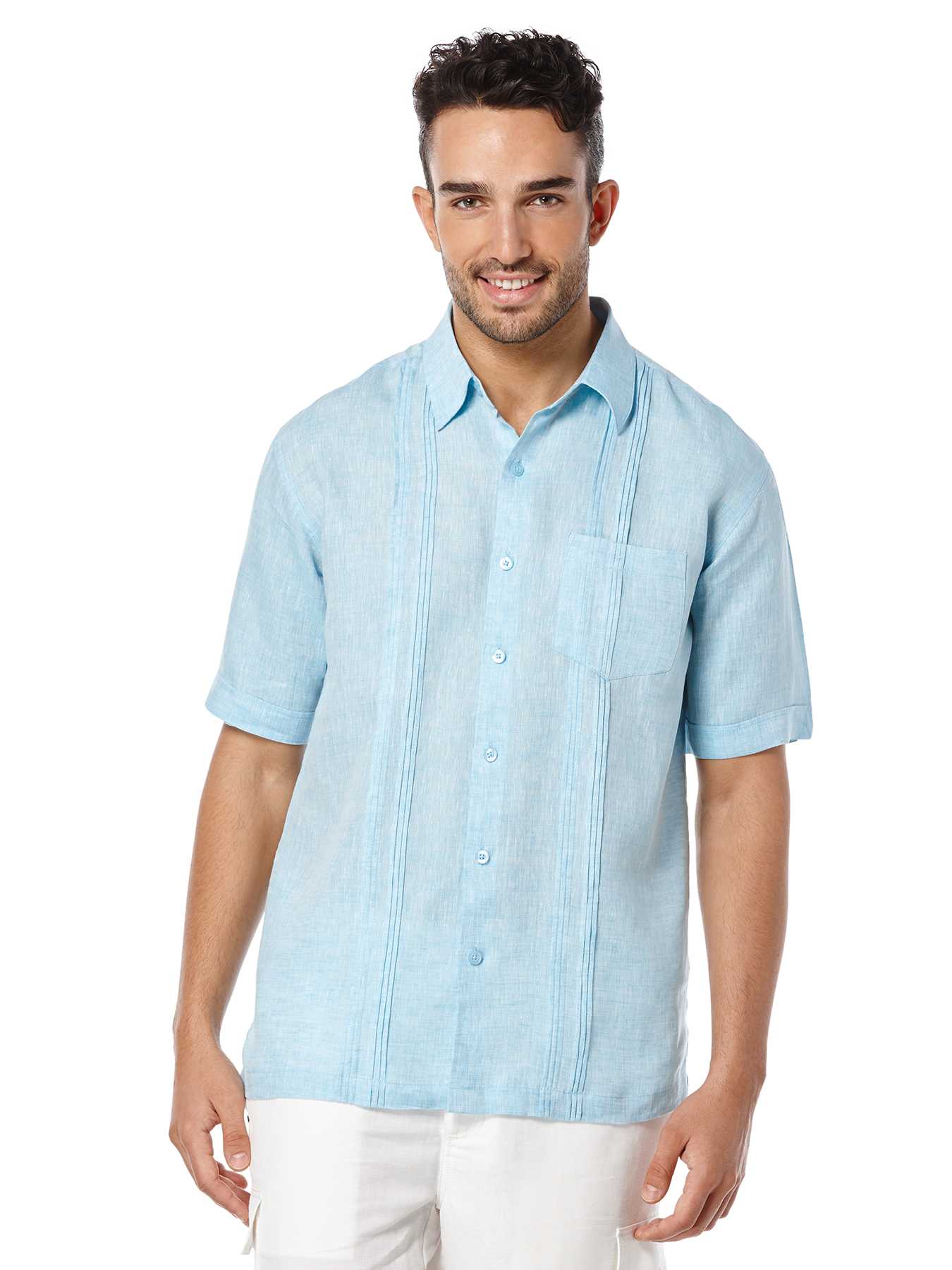 Cubavera Short Sleeve 100% Linen Chest Pocket With Tucks