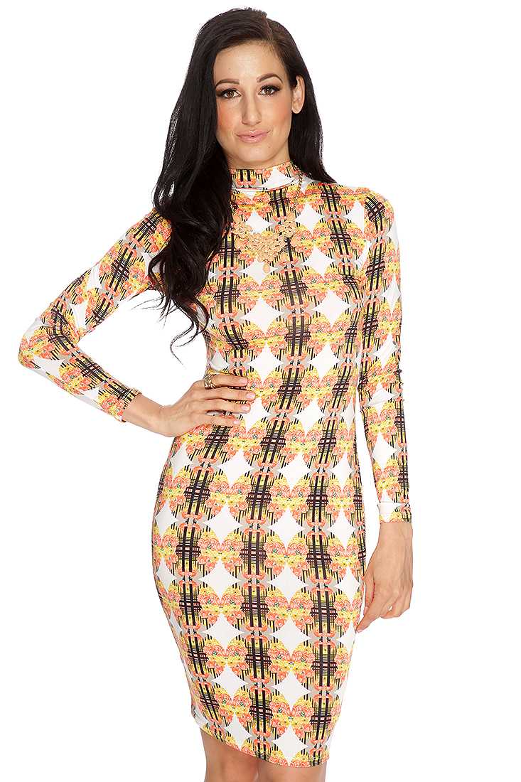 White Floral Pattern Body Con Sexy Club Wear Dress