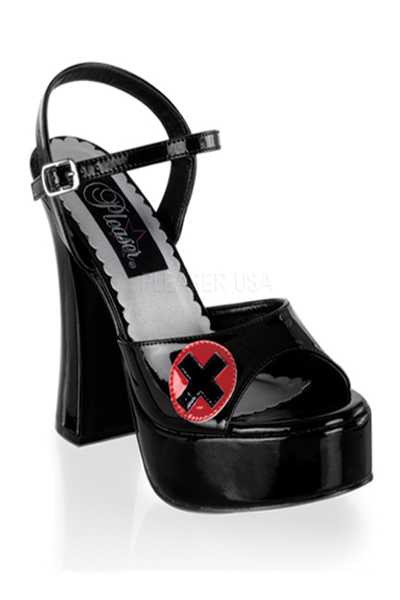 Black Patent Open Toe Medic Sign High Heels