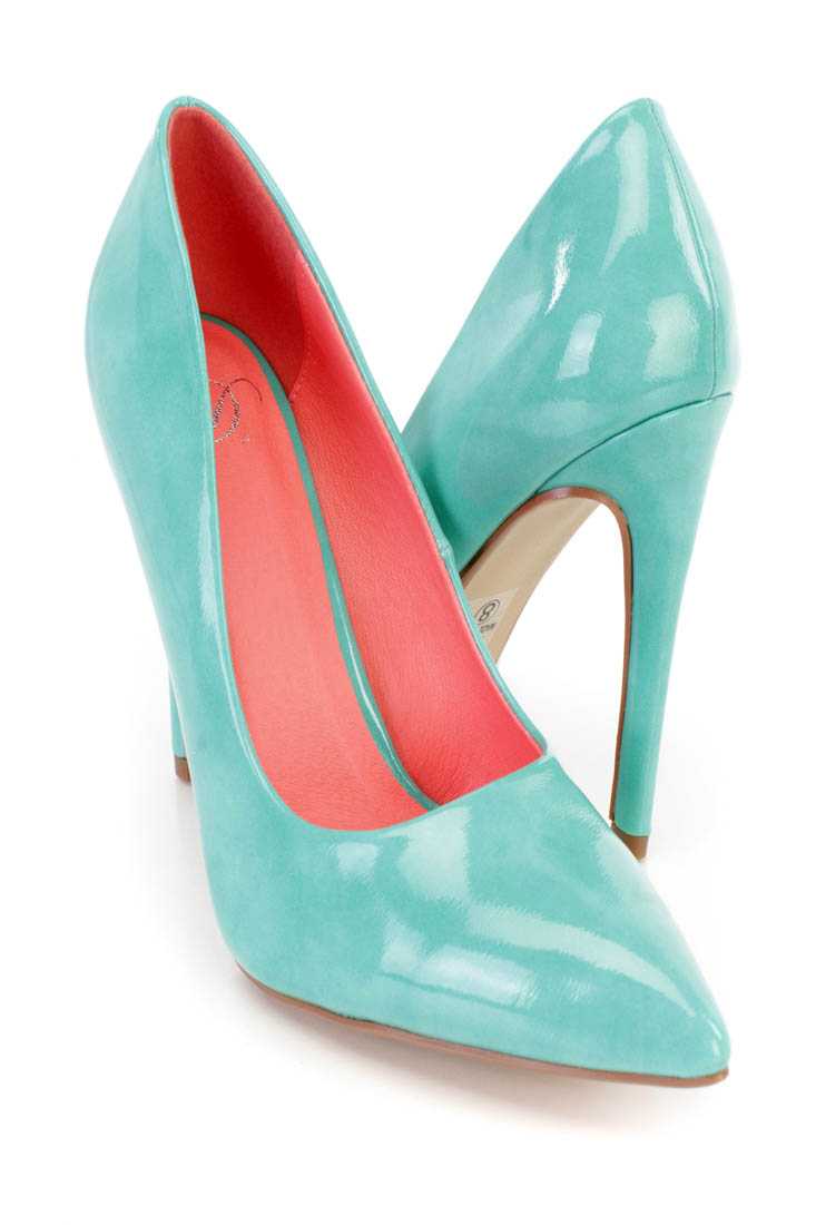 Aqua Pointed Toe Single Sole Pump Heels Patent