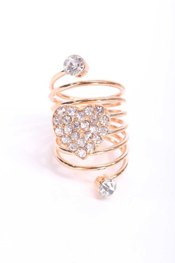 Gold Rhinestone High Polish Metal Spring Design Ring