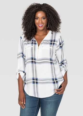 Zip Neck Plaid Shirt