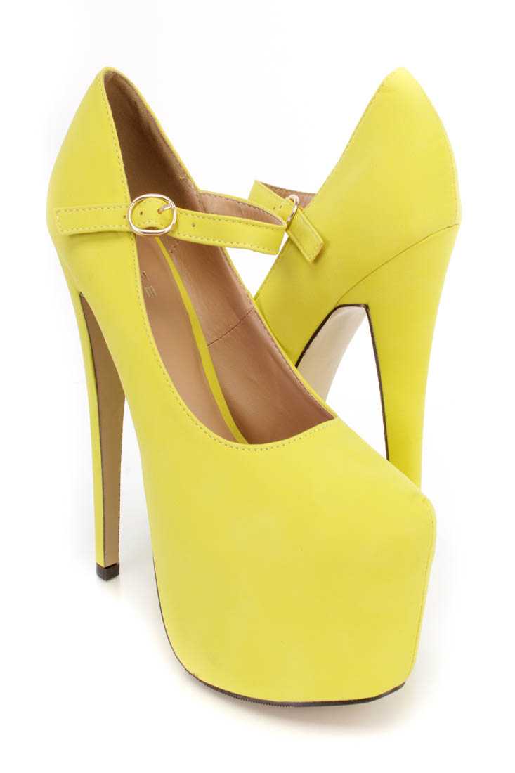 Lime Maryjane Platform 6 Inch High Heels Faux Leather