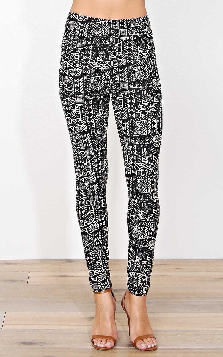 Warm Tribal Soft Knit Leggings - N/S - Black Combo by Styles For Less