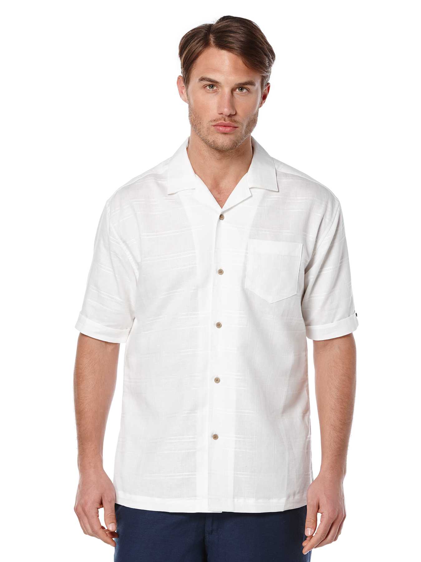 Cubavera Short Sleeve Linen Cotton Dobby Plaid