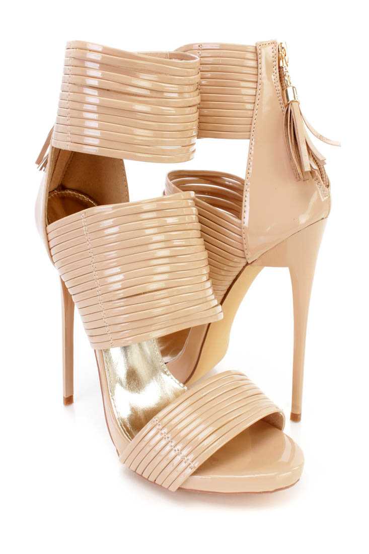 Nude Strappy Single Sole Stiletto High Heels Patent