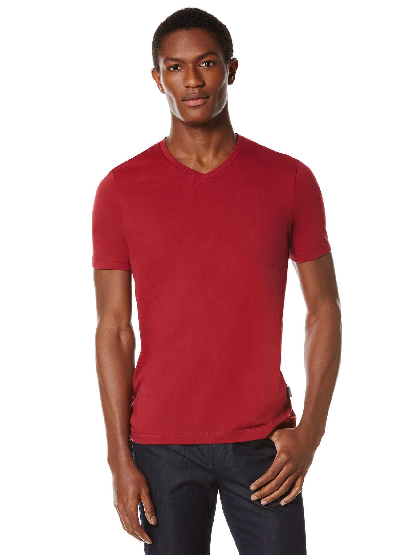 Perry Ellis Short Sleeve Pima Cotton V-Neck Shirt