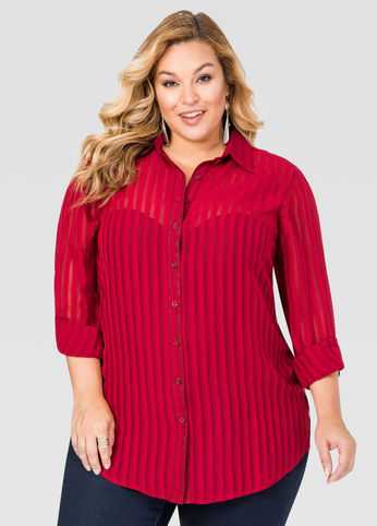 Shadow Stripe Button Front Tunic