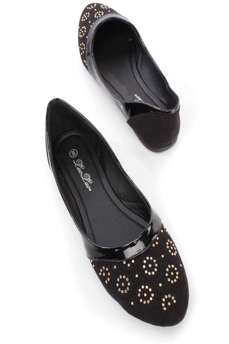 Black Crochet Rhinestone Detailing Ballerina Flats